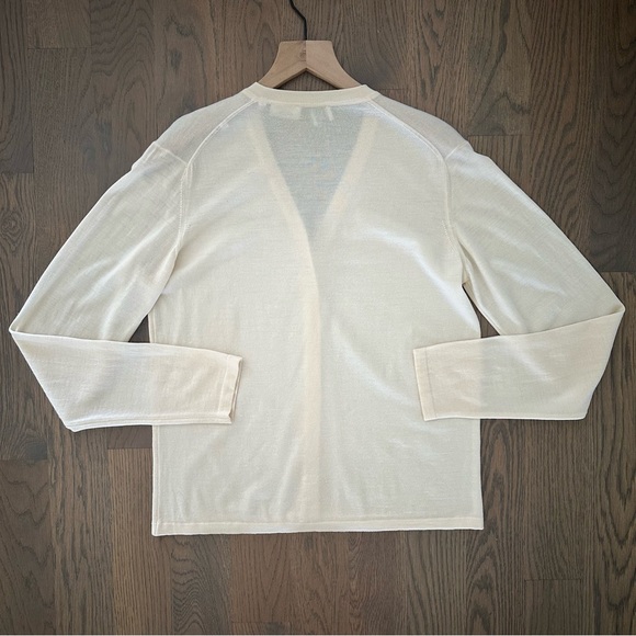 TSE V-neck Long Sleeve Lightweight 100% Super Fine Wool Cardigan Sweater Cream M - Picture 7 of 8